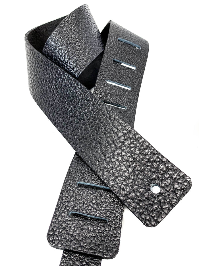 Black Pebbled Genuine Leather Guitar Strap