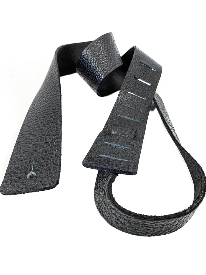 Black Pebbled Genuine Leather Guitar Strap