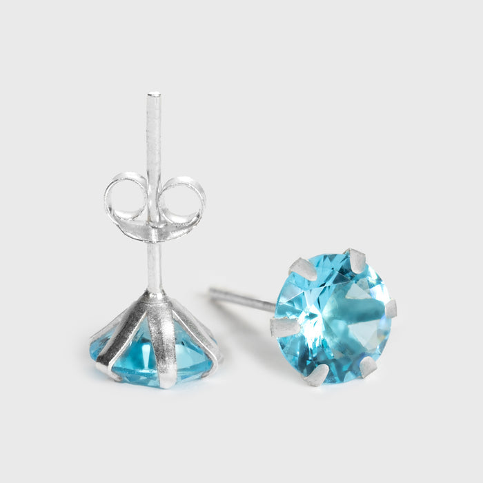 Blue Zircon Silver Stud Earrings - Grimfrost