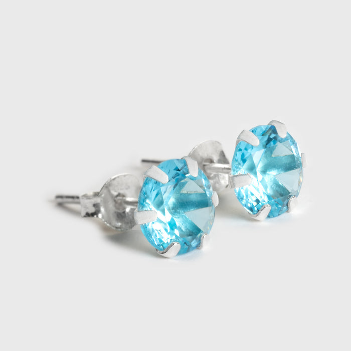 Blue Zircon Silver Stud Earrings - Grimfrost