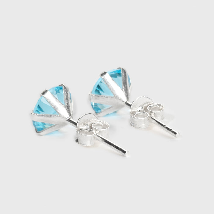 Blue Zircon Silver Stud Earrings - Grimfrost