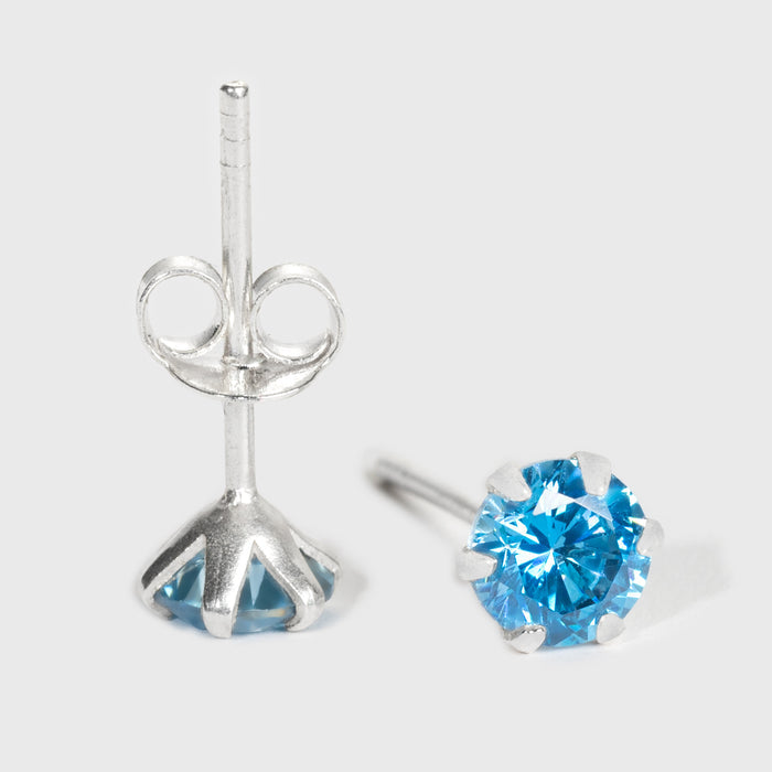 Blue Zircon Silver Stud Earrings - Grimfrost