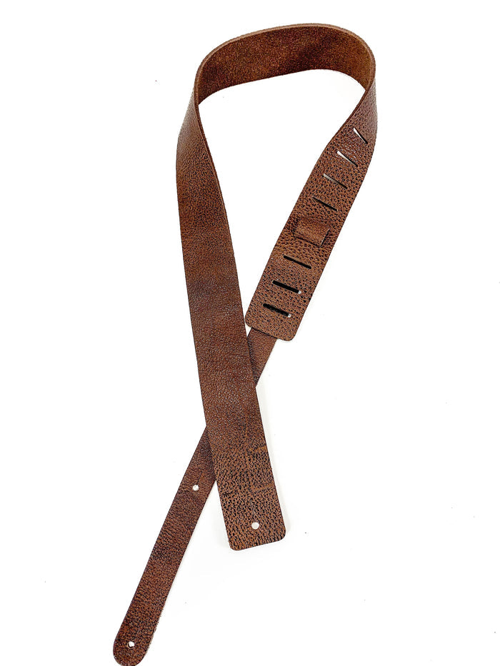 Brown Pebbled Genuine Leather Guitar Strap