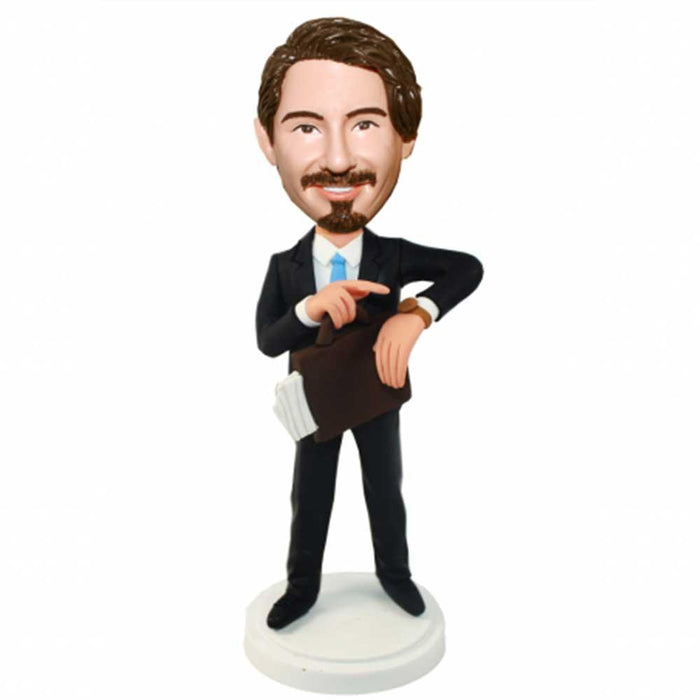 Business Office Man Looking At His Watch Custom Figure Bobblehead - Figure Bobblehead