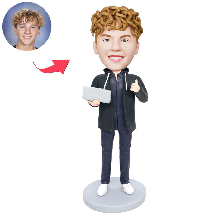 Custom Male Software Engineer Bobblehead With Laptop