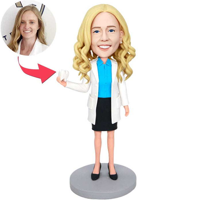 Female Dentist Holding Teeth Custom Figure Bobbleheads