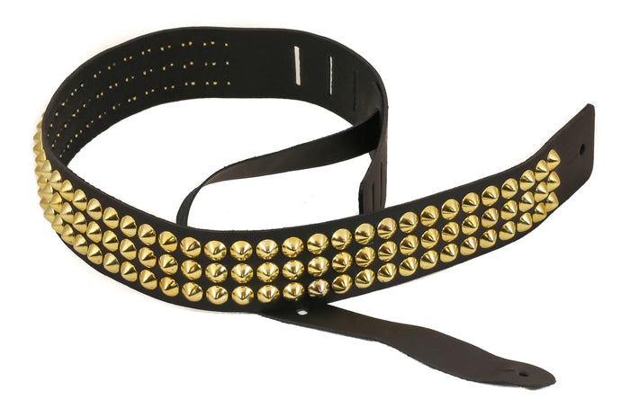 Gold Conical Studded Genuine Leather Guitar Strap