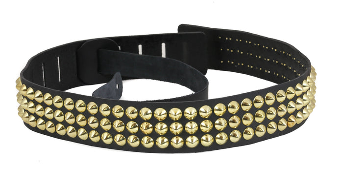 Gold Conical Studded Genuine Leather Guitar Strap