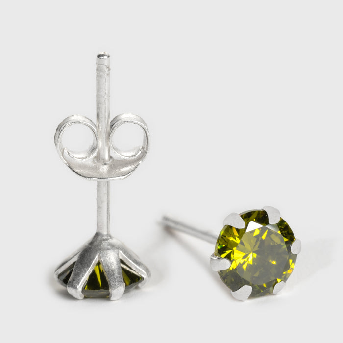 Green Zircon Silver Stud Earrings