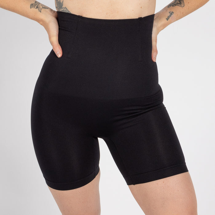 High-Waisted Mid Thigh Short, Black - Grimfrost