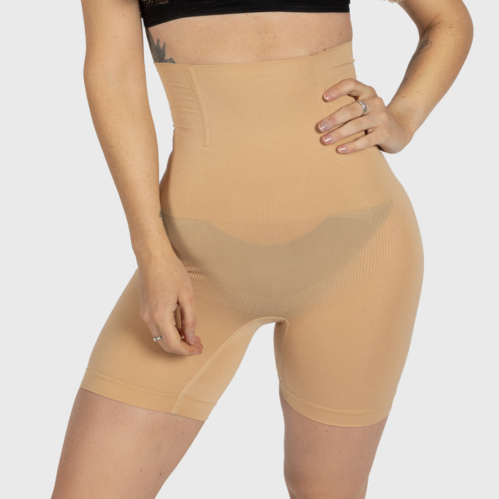 High-Waisted Mid Thigh Short, Sand - Grimfrost