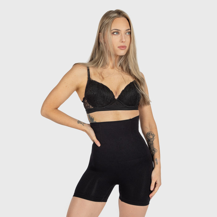 High-Waisted Shaping Shorts, Black - Grimfrost