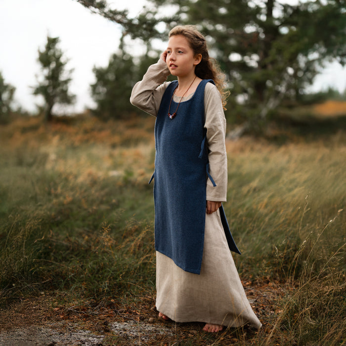 Kids Apron Dress, Natural / Blue Apron - Grimfrost