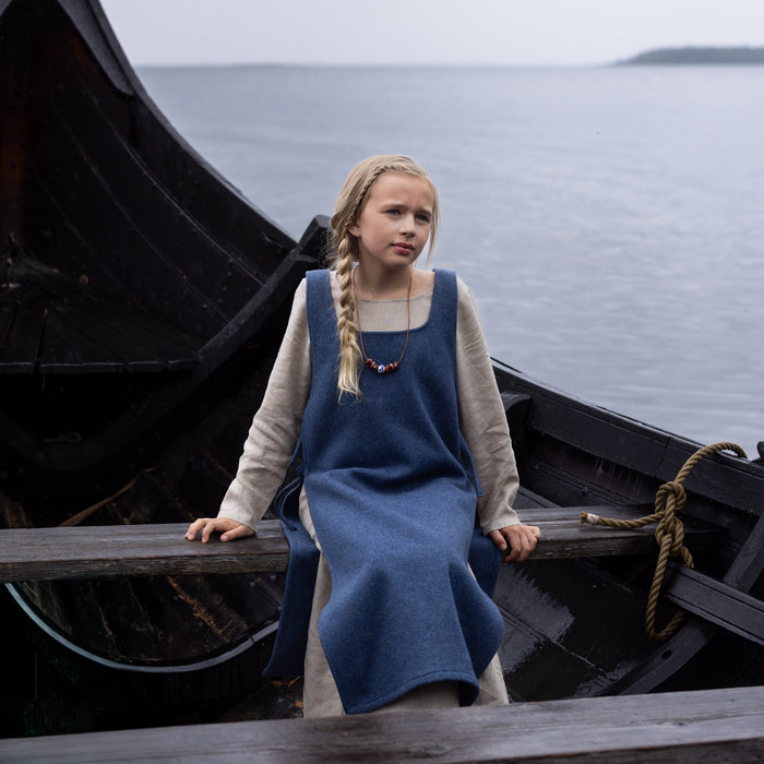 Kids Apron Dress, Natural / Blue Apron - Grimfrost