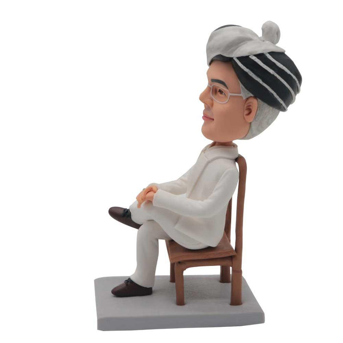 Male Boss In White Suit Sitting On Chair With Legs Crossed Custom Figure Bobblehead