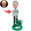 Male Gardener Watering The Flowers Custom Figure Bobbleheads