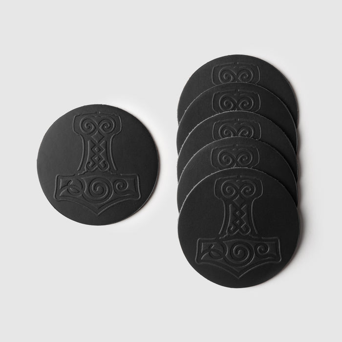 Mjolnir Coaster Set, Black Leather