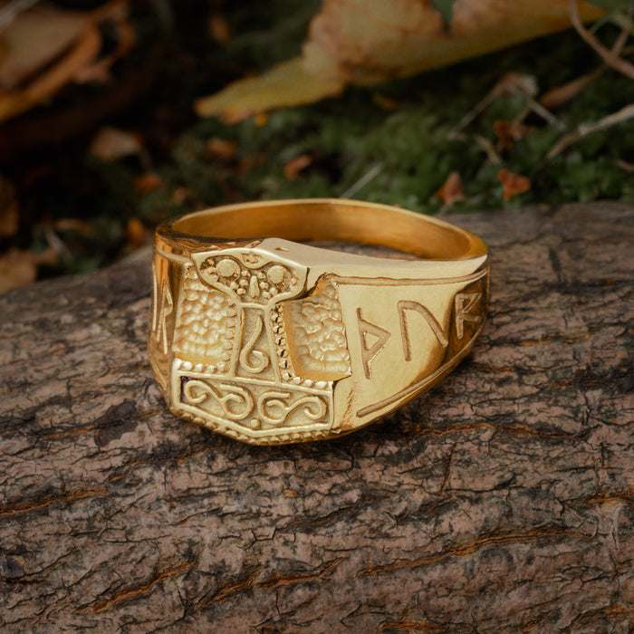 Mjolnir Ring, Gold Plated - Grimfrost