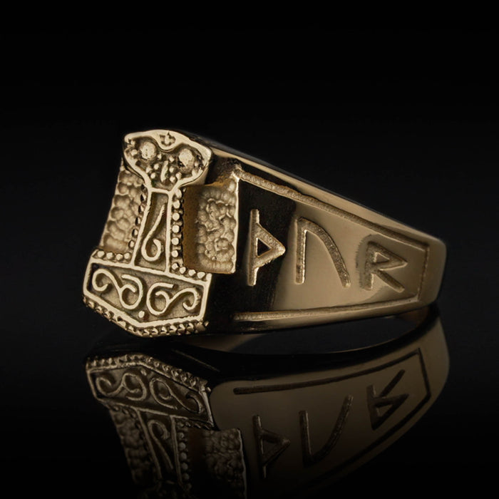 Mjolnir Ring, Gold Plated - Grimfrost
