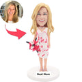 Mother's Day Gifts Female In High Heels Holding Flowers Custom Figure Bobbleheads