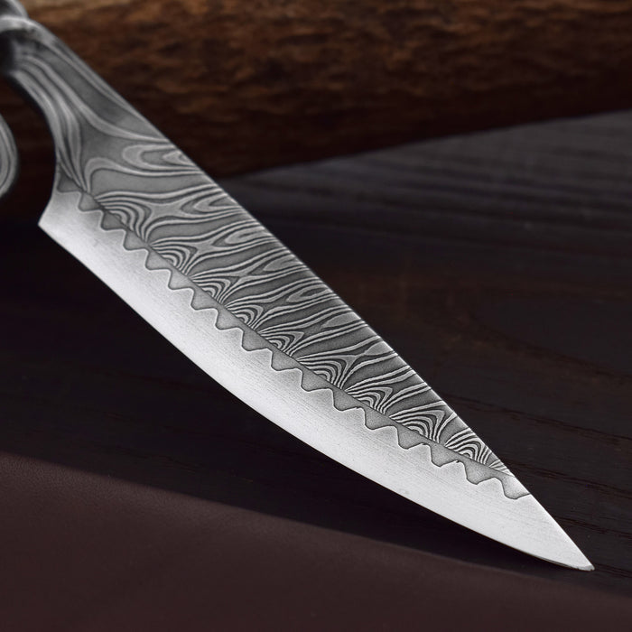 Premium Pattern-Welded Krumknife, Artisan Leather Holder