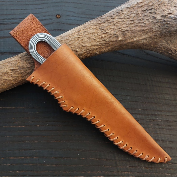 Premium Pattern-Welded Krumknife, Chesnut Brown Sheath