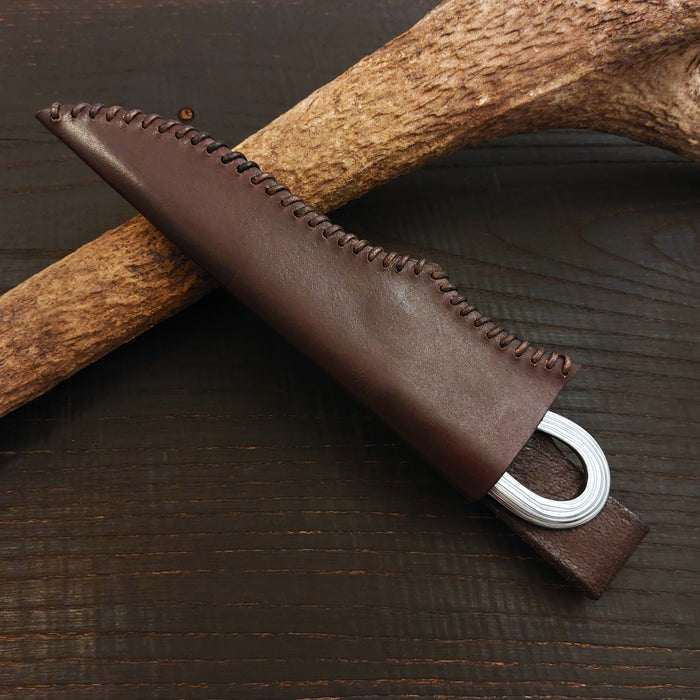 Premium Pattern-Welded Krumknife, Cognac Brown Sheath