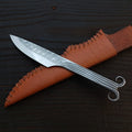Premium Pattern-Welded Ram's Horns Knife, Chestnut Brown Sheath