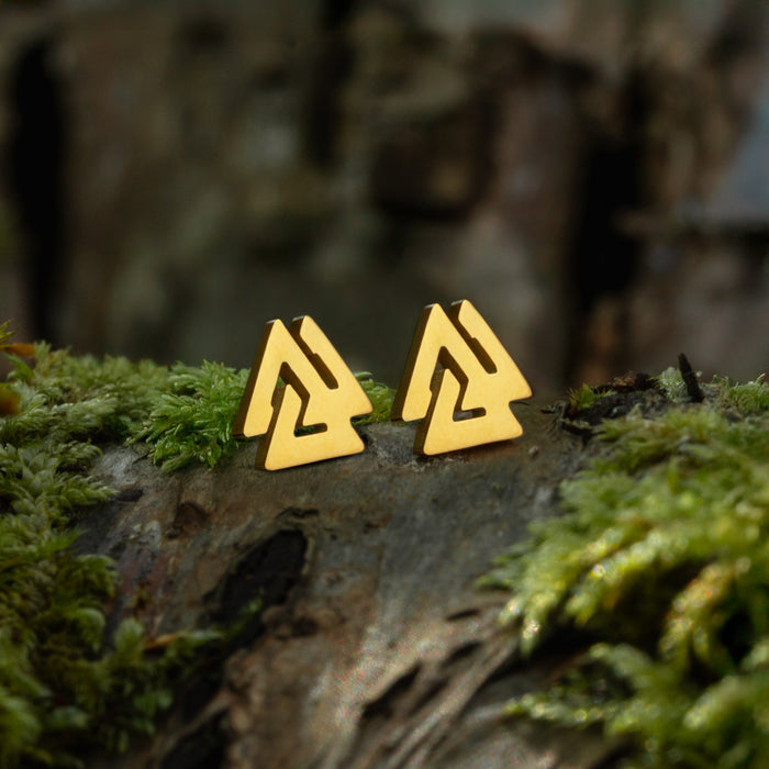 Stud Earring, Valknut Gold Plated - Grimfrost