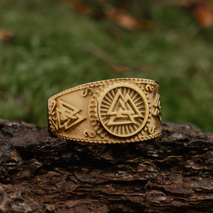 Valknut Ring, Gold Plated - Grimfrost