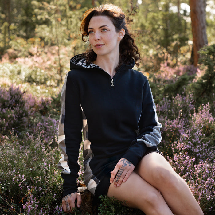 Women's Hoodie Half-Zip, Black and Camo