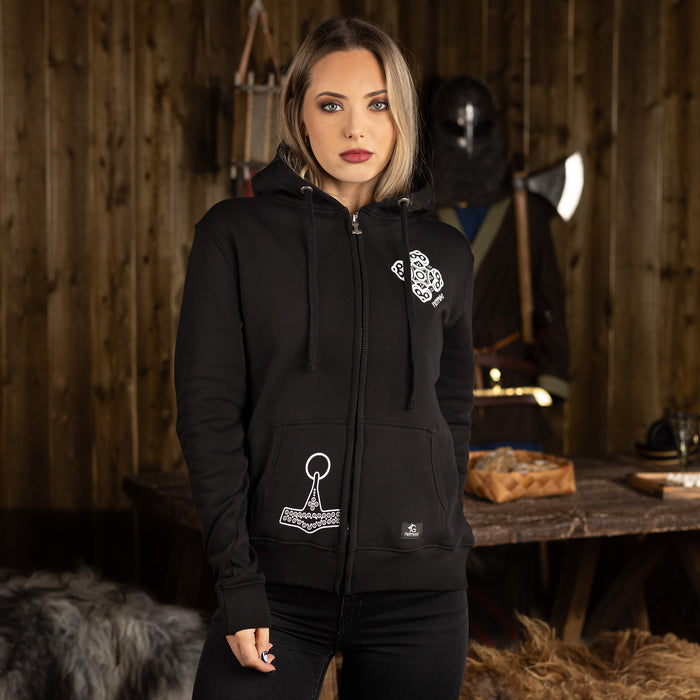 Women's Premium Zip Hoodie, Odin, Black