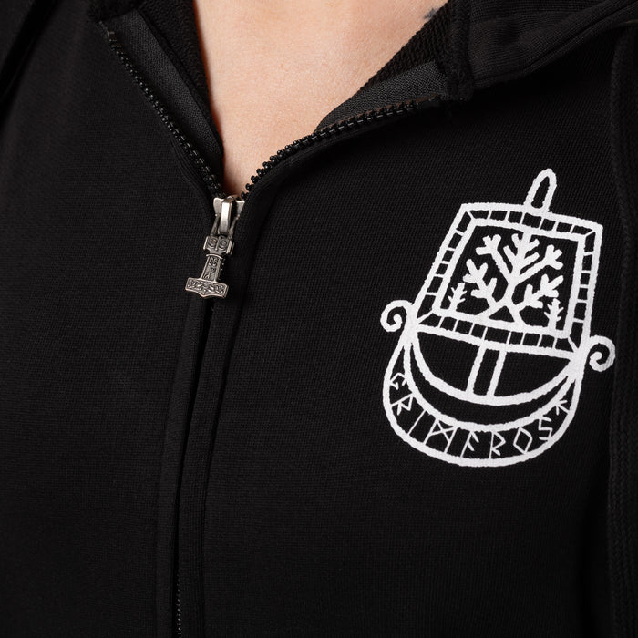 Women's Premium Zip Hoodie, Runic Ship, Black